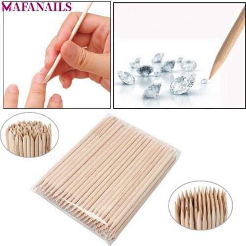 1 Pack 100pcs Orange Wood 2-Way Use Nail Art Cuticle Pusher Remover Pedicure Manicure Sticks Tool TRP09 (11.5cm long)
