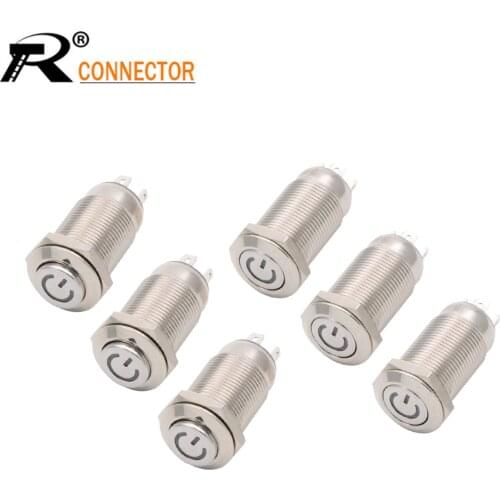 12mmwaterproof circular micro metal button switch power with lamp symbol self-locking flat/high-sided ring lamp small 5/12/ 24V