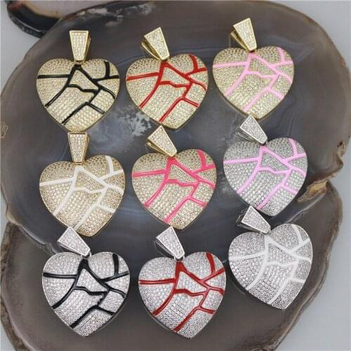 33mm 5pcs/lot High quality cz/enamel pendant,colorful heart shape cubic zircon charm,bracelet/necklace component wholesale
