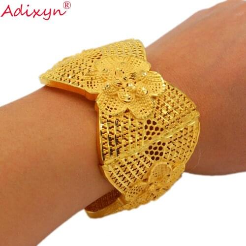Adixyn (can open) Width Bangle Jewelry Dubai Bracelet Gold Color Arab African Women Wedding Gifts N01043