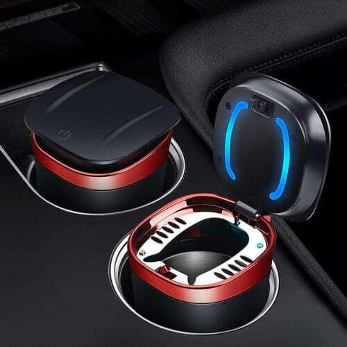 Car Ashtray Portable Ashtray for Car Mini Car Trash Can Smokeless Ash Tray with Lid LED Blue Light Windproof for Travel Home Use