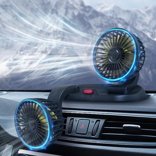 Car Double-head Folding Fan Summer Auto Creative Cool Fan Multi-angle Rotation 2 Wind Speed Adjust 5v/12v/24v Car Interior