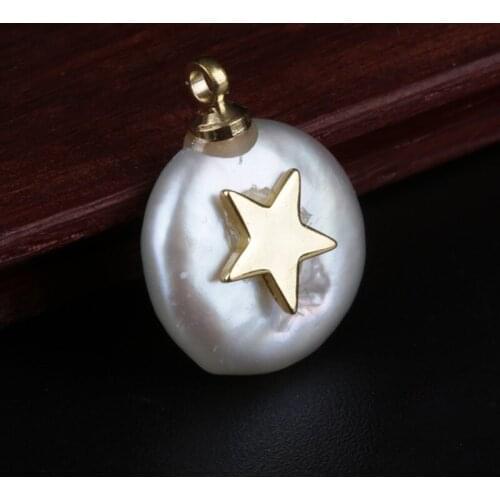 Off white flat natural freshwater pearl bead gold star metal charms charm for jewelry diy making for choker earring