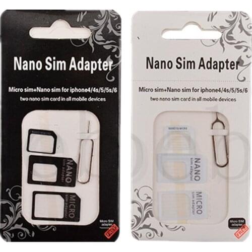 DHL Free Ship 1000sets/Lot NOOSY Nano SIM Card Adapter with eject pin for iPhone 5 4 in 1 from Nano to Micro Mini Sim Retail Box