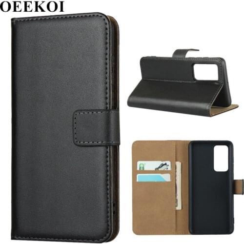 OEEKOI Genuine Leather Wallet Flip Cover Case for Huawei P40 with Card Slots Holder