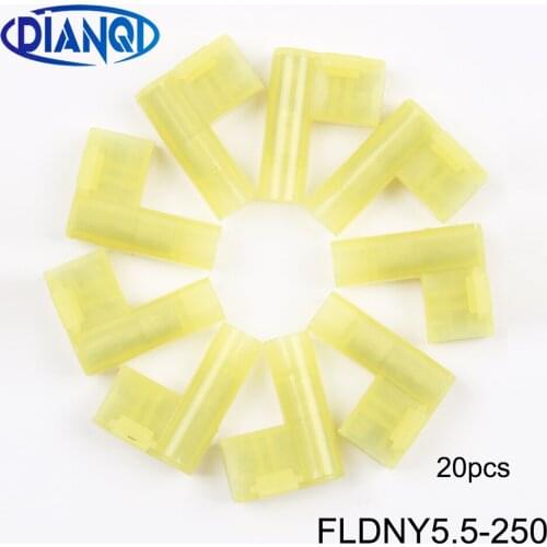 DIANQI Terminals FLDNY5.5-250 Nylon brass Flag Female Terminal insulated WIRE CONNECTORS 20PCS AWG12-10 4-6mm2 FLDNY