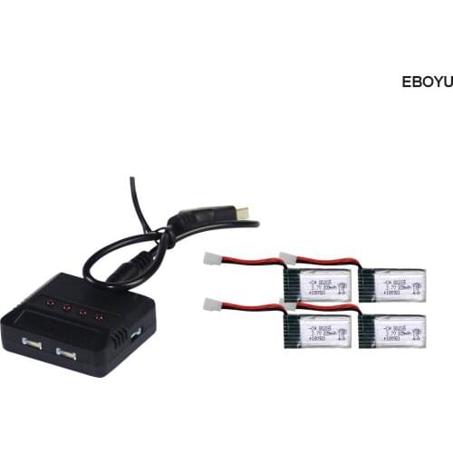 EBOYU 4pcs * 3.7V 300mAh Lipo Battery + 1 to 4 Balance Charger for RH803 RH805 RH805A RC Bounce Car RC Jumping Car Jump