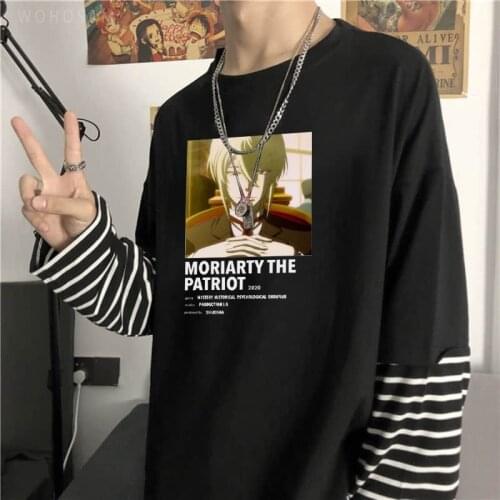 Anime Moriarty The Patriot William Tshirt Summer Women Men Cartoon Tops Harajuku Korean Casual Long Sleeve Fake Two Piece Tshirt