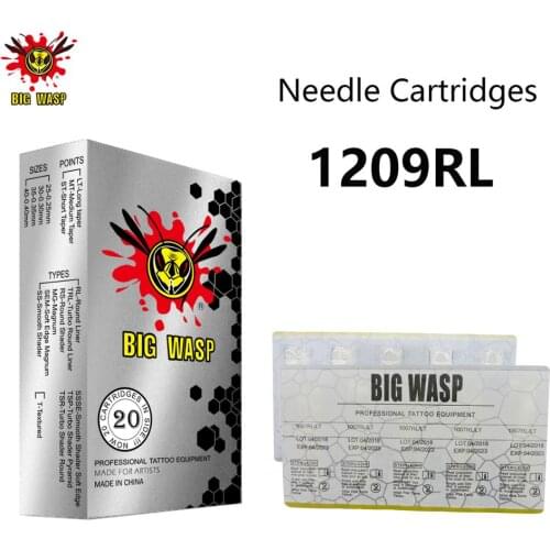 BIGWASP 1209RL Tattoo Needle Cartridges #12 Standard (0.35mm) 9 Round Liner (9RL) for Cartridge Tattoo Machines & Grips 20Pcs