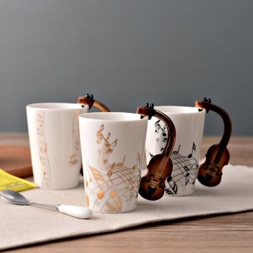 New Guitar Ceramic Cup Personality Music Note Milk Juice Lemon Mug Coffee Tea Cup Home Office Drinkware Unique Gift for Friend