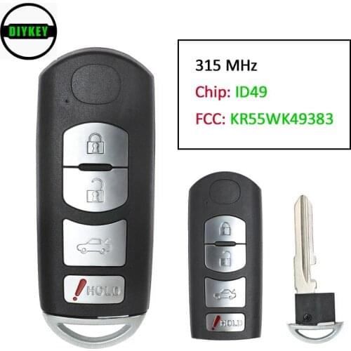 DIYKEY 3 Button 315MHz Smart Proximity Key for Mazda 6 2009-2013 with Smart ID49 Chip FCCID: KR55WK49383