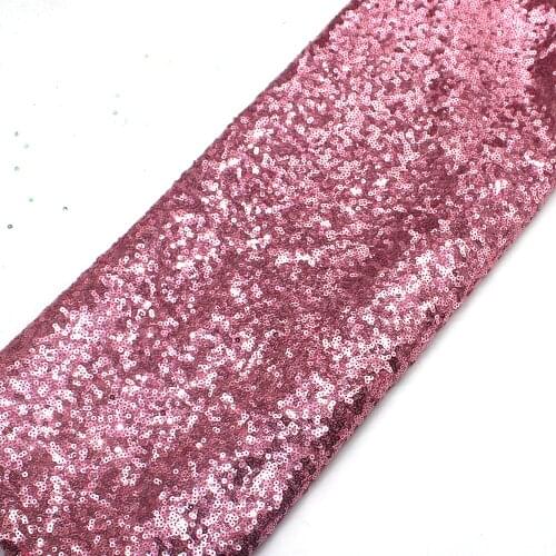 Sequined Lace Fabrics For Dress Pink Allover Embroidered Fabric 3mm Size Sequins Table Cloth 132cm