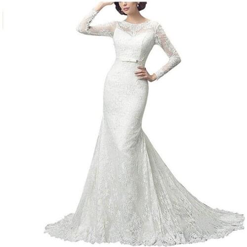 Mermaid Long Sleeve Lace Wedding Dress Lace Appliques Bridal Dress 2020 Elegant Wedding dress