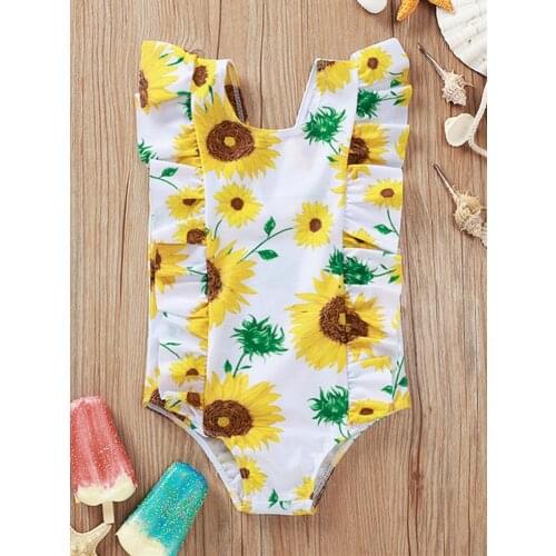 Baby Girls Swimwear 1 2 3 4 Years Toddler Kids Swimsuit One Piece Baby Swimsuit Sunflower Print Toddler Bathing Suit Beachwear