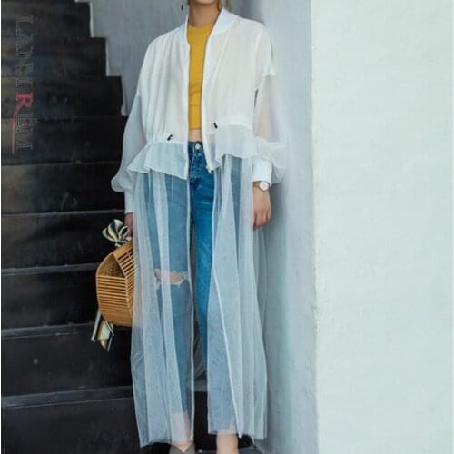 LANMREM 2021 Spring Summer Jacket New Casual Fashion Temperament Women Loose Solid Color Stitching Mesh Thin Coat TC603