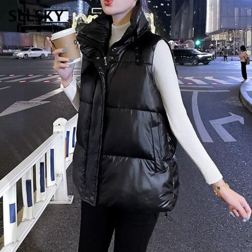 SLLSKY Fashion Black Sleeveless Women Vest 2021 Autumn Winter Solid Thick Warm Turn-down Female Vest Zipper Pocket Outwear Vest
