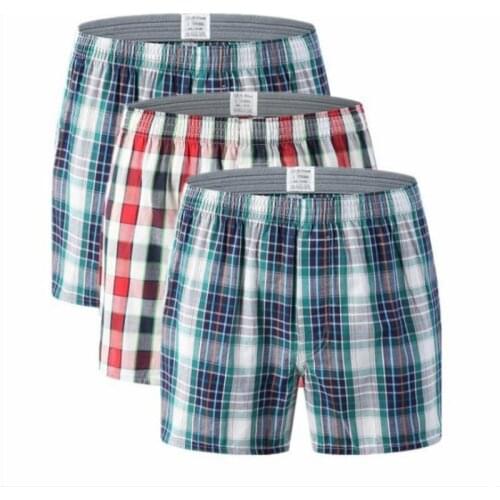 Mens Cotton shorts Plaid mid Waist Underwear plus Size pants coton men boxer homme boxers homem boxershort