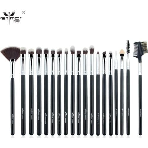 Anmor 19 PCS Professional Eyeshadow Makeup Brushes Set Synthetic Eyebrow Blending Silver Black Brush for Make Up Cosmetic Tools