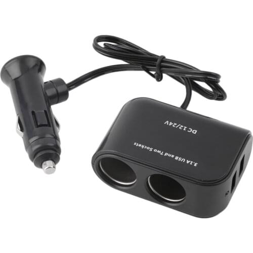 Universal 2 Way Car Cigarette Lighter +LED Light Switch Auto Socket Splitter Charger USB 12V/24V