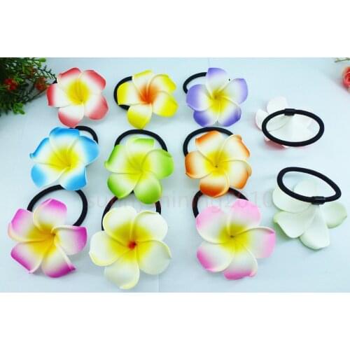 Wholesale 20 dia flower hair jewelry hair ribbons foam hawaiian plumeria flower elastic Hawaiian frangipani hair band hair rope