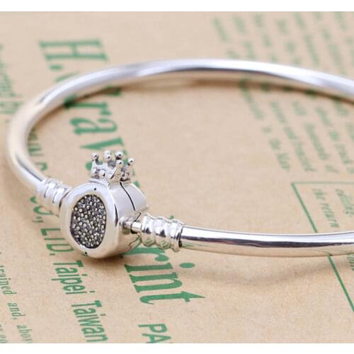 Original Moments Crown O With Crystal Clasp Smooth Bangle Fit 925 Sterling Silver Bead Charm Bracelet Diy Europe Jewelry