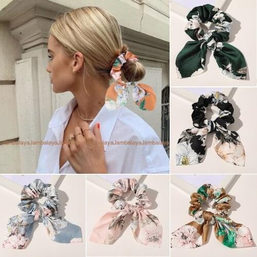 New Fashion Print Hair Scrunchie Elastic Hair Bands for Women Girls Bowknot Ponytail Holder Headband Hair Ties Hair Accessories