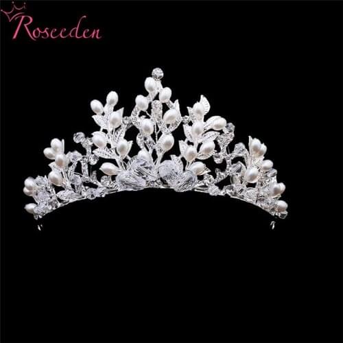 Romantic Crystal Pearl Bridal Wedding Tiaras Crowns Bridal Hair Ornaments Head Decorations Rhinestone Tiara Headpiece RE3193