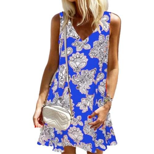 Sundress Sleeveless Loose Polyester Women Mid-length Dress for Outdoor