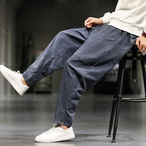 Men Harem Pants Drop Crotch Pockets Joggers 2021 Smmer Casual Trousers Men Loose Hip hop Baggy Cotton Linen Wide Leg Pants