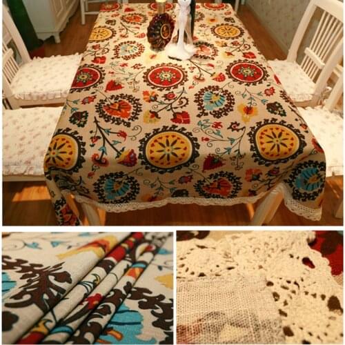 Cotton linen Retro Tablecloth Cover Cloth Bar Cafe Restaurant Southeast Asian Ethnic Style Lace Linen Table Cloth cover towels