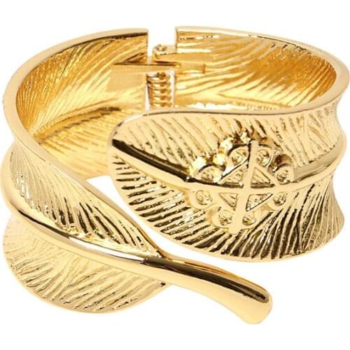 Vintage Ethnic Style Leaf Shape Open Bracelet Womens High Quality Retro Metal Rock Party Jewelry
