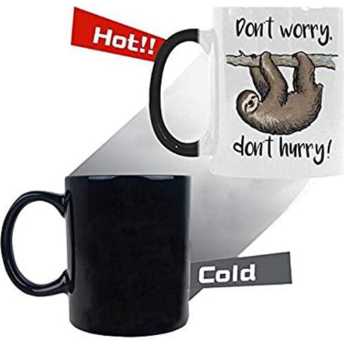 Funny Don't Worry Don't Hurry Lazy Sloth Tree Color Changing Mug Morphing Coffee Mugs Cup- 11oz Magic Cup