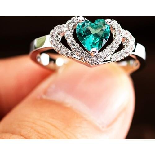 Fashion Crystal green zircon heart Shaped Wedding Rings For Women Rose Gold Elegant Engagement Rings Jewelry Gift