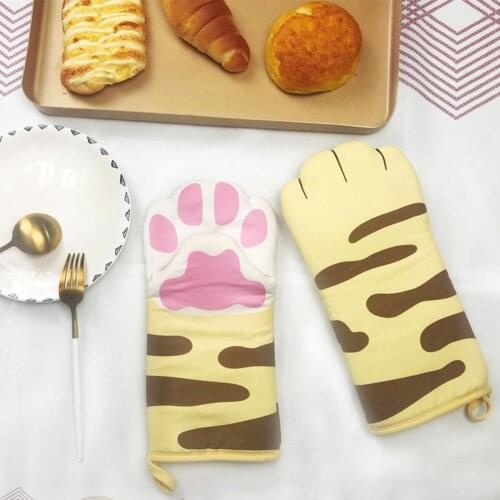 1PC Cat Paw Long Microwave Oven Glove Non-slip Cotton Heat Resistant Baking Gloves Kitchen Cooking Baking Tool Mitten