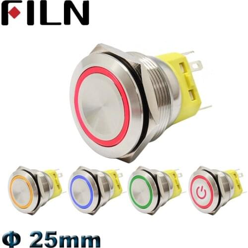 25mm Metal Push Button Switch LED power mark locking Latching Self-reset Momentary 1NO 1NC red blue yellow green white