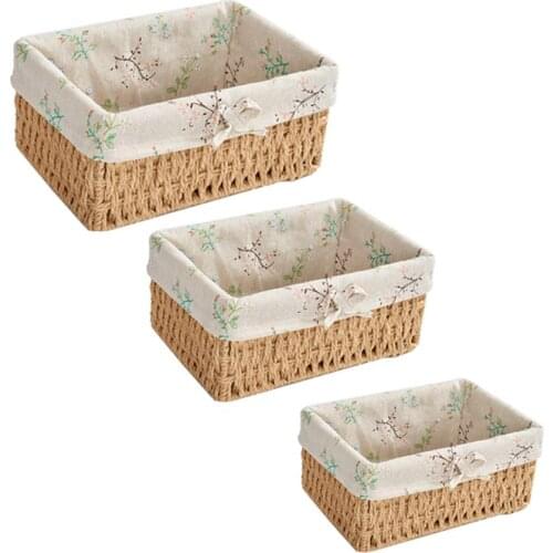 3PCS Cosmetic Storage Basket Wicker Storage Bin Display Storage Organizer For Bathroom Bedroom Kitchen Home Decoration
