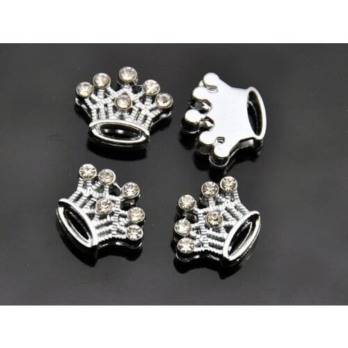 50PCS 8mm Silver Rhinstone Crown Slide Charms Slide Beads DIY 8mm Bracelets Wristbands,Belt Straps Pet Name Collar