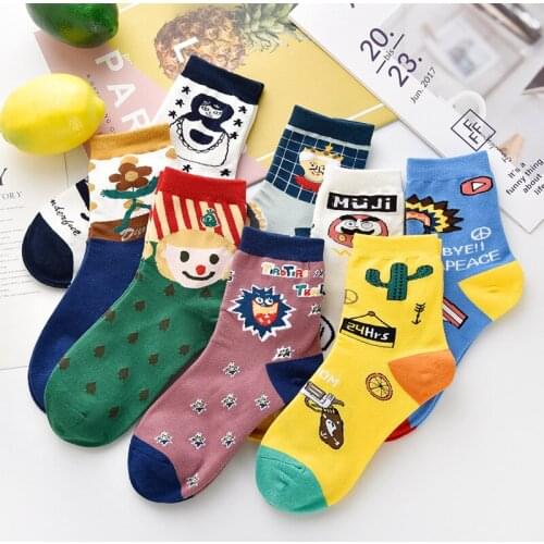6 Pieces=3 Pairs/Pack Fashion Cotton Men Women Socks Korean Printed Streetwear Harajuku Long Socks TJ3034
