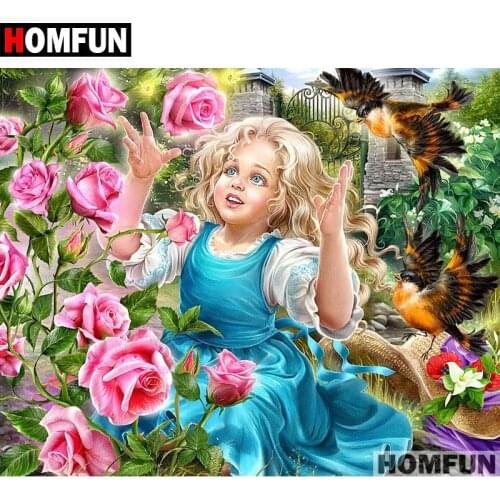 HOMFUN Full Square/Round Drill 5D DIY Diamond Painting "Girl Rose" Embroidery Cross Stitch 5D Home Decor Gift A07389