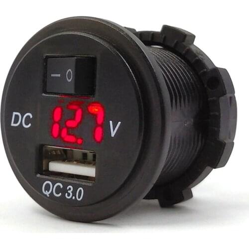12V/24V Motorcycle Charger Car Charger Voltmeter with DC Switch 5V 3.1A Digital Display for Car Boat Motorcycle Truck