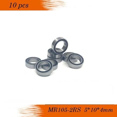 Free Shipping MR105RS 10PCS MR105-2RS 5*10*4mm ABEC-3 P6 Black rubber 5x10x4 mm Miniature Ball Bearings MR105 2rs