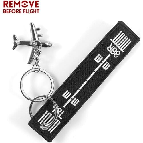 Black Airway Key Chain Anahtarlik Label Embroidery Keychain with Metal Plane Key Chain for Aviation Gifts Car Keychains