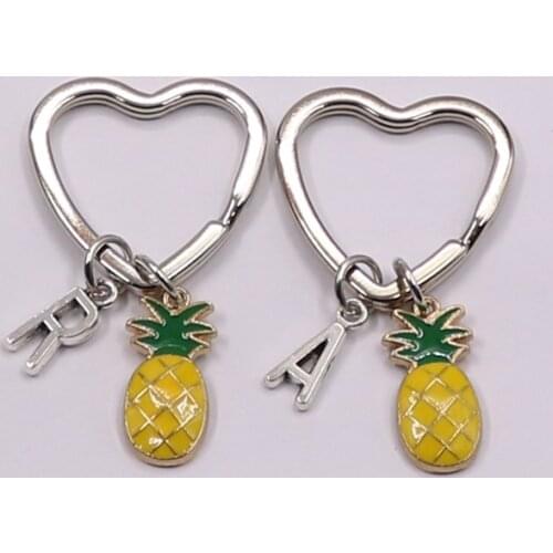A-Z 26 Initial Letters Pineapple Keychain Custom Keyring Pineapple Jewelry Fruit Charms Best Friend Keychain Gifts