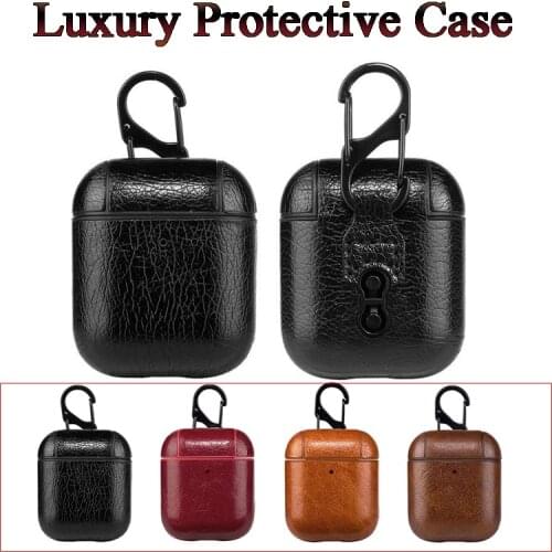 Earphone Cases For Apple Airpods Strap Luxury Leather with Buttons Headphone Case Accessories For iPhone AirPods Cover