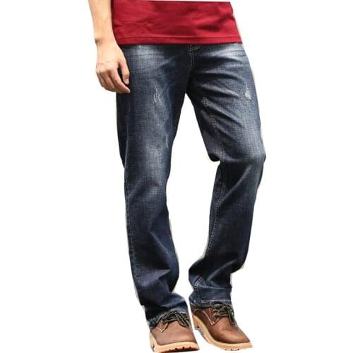 Spring and Autumn Mens Breathable Loose Jeans Mens Casual Blue Jeans Hip Hop Skateboard Pants Loose Pants