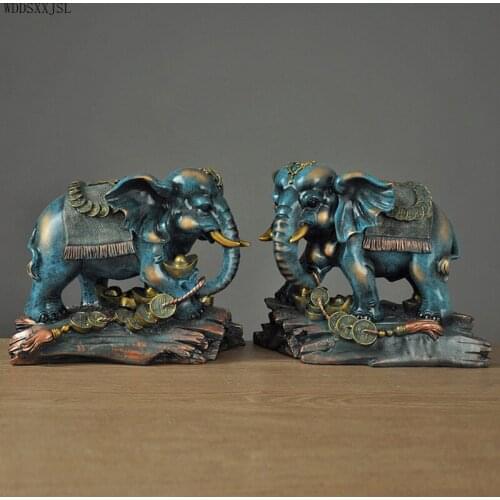 European Animal Sculpture Decoration Resin Crafts Auspicious Nafu Auspicious Double Elephant Store Home Living Room Decoration