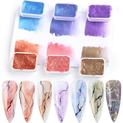 6pcs Multi Colors Nail Art Pigment Glitter Solid Paint Watercolor Smudge Blooming Gradient Nail Gel Polish DIY Manicure LY1838-1