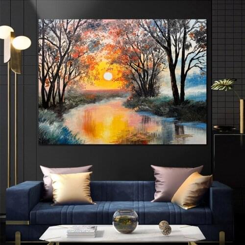 Sunrise Classical Printed Landscape Oil Painting Cuadros Decoracion Pictures Wall Art Vintage Posters Prints for Dropshipping