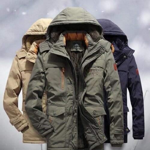 Jacket with Hood Winter New Mid-length Cotton-padded Jacket Mens Outdoor Leisure Plus Velvet Loose Plus Size Warmth Padded Coat