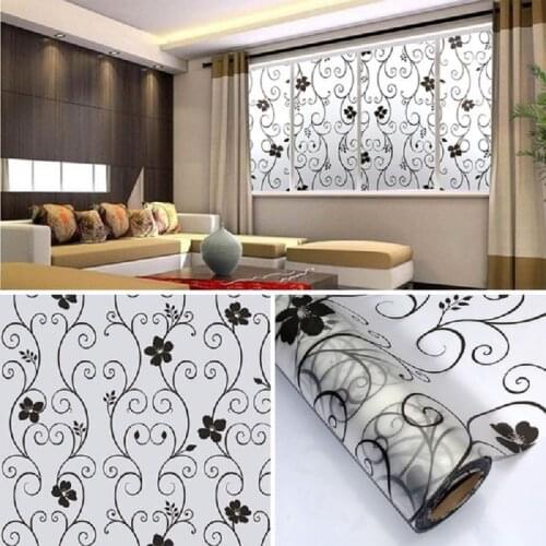 Frosted Black Floral Pattern Glass Film Waterproof Home Decoration Window Glass Sticker Film